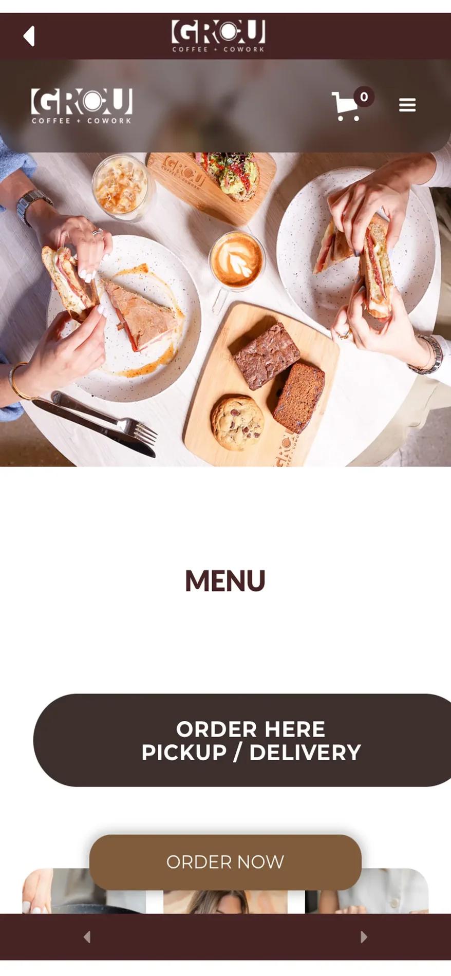 GROU app menu
